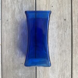 Cobalt Blue Glass Square VASE 6.5" Tall Curved Middle Flashed Celestial Whimsy